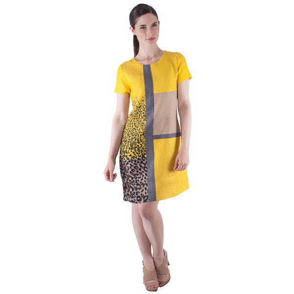 Short Sleeve Multi Tone Sheath Crinkle Dress - DR419 Buttercup